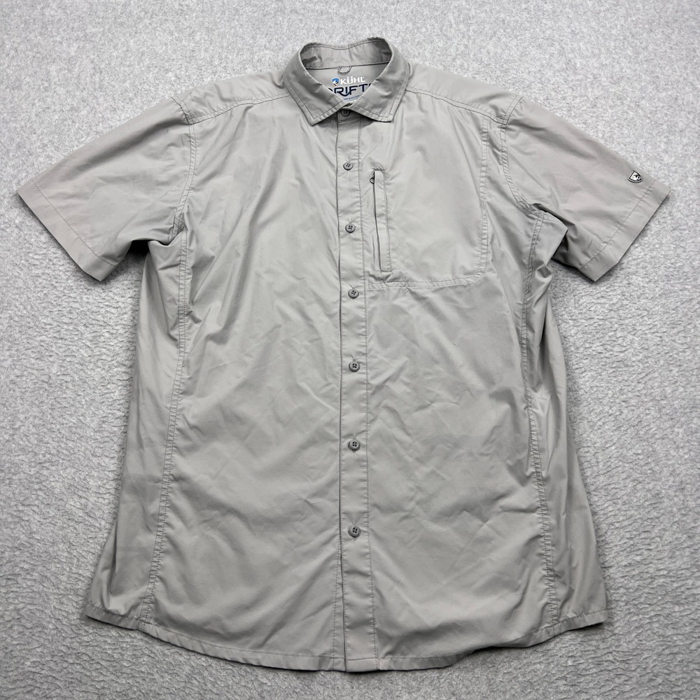 KUHL‎ Driftr Shirt Mens Medium Gray Short Sleeve Button Lightweight Ripstop 7581